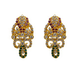 22K Yellow Gold CZ Necklace & Earrings Set W/ Rubies, Emeralds, CZ Gems & Fully Encrusted Laxmi Pendants - Virani Jewelers |  22K Yellow Gold CZ Necklace & Earrings Set W/ Rubies, Emeralds, CZ Gems & Fully Encruste...