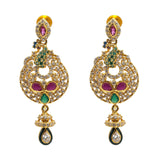 22K Yellow Gold Drop Earrings W/ Rubies, Emeralds, CZ Gems & Round Peacock Pendants - Virani Jewelers |  22K Yellow Gold Drop Earrings W/ Rubies, Emeralds, CZ Gems & Round Peacock Pendants for wome...