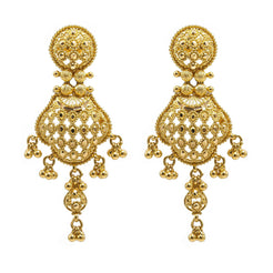 22K Yellow Gold Earrings W/ Beaded Filigree & Dreamcatcher Design - Virani Jewelers