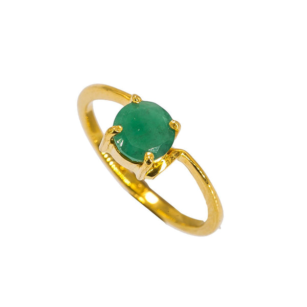 22K Yellow Gold Emerald Ring W/ Minimalist Prong Set, Size 5.5 - Virani Jewelers | Exude the colors of nature with this minimal 22K yellow gold emerald ring from Virani Jewelers! F...
