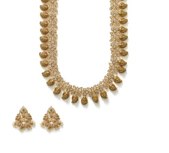 22K Yellow Gold Guttapusalu Temple Necklace W/ CZ Polki & Laxmi Mango Accents - Virani Jewelers