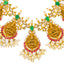 22K Yellow Gold Guttapusalu Necklace & Earrings Set W/ Rubies, Emeralds, CZ Gems, Pearls & Laxmi Accents - Virani Jewelers