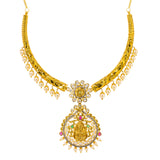 22K Yellow Gold Hasdi Paachi Necklace & Chandbali Earring Set W/ Rubies, Emeralds, CZ Gems & Pearls - Virani Jewelers | Radiate upon arrival with this exquisite 22K Yellow Gold Hasdi Paachi Necklace & Chandbali Ea...