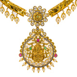 22K Yellow Gold Hasdi Paachi Necklace & Chandbali Earring Set W/ Rubies, Emeralds, CZ Gems & Pearls - Virani Jewelers | Radiate upon arrival with this exquisite 22K Yellow Gold Hasdi Paachi Necklace & Chandbali Ea...