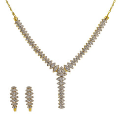 22K Yellow Gold Lariat Necklace & Earrings Set W/ CZ Gems & Huggie Earrings - Virani Jewelers