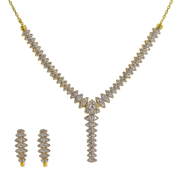 22K Yellow Gold Lariat Necklace & Earrings Set W/ CZ Gems & Huggie Earrings - Virani Jewelers | 22K Yellow Gold Lariat Necklace & Earrings Set W/ CZ Gems & Huggie Earrings for women. Th...