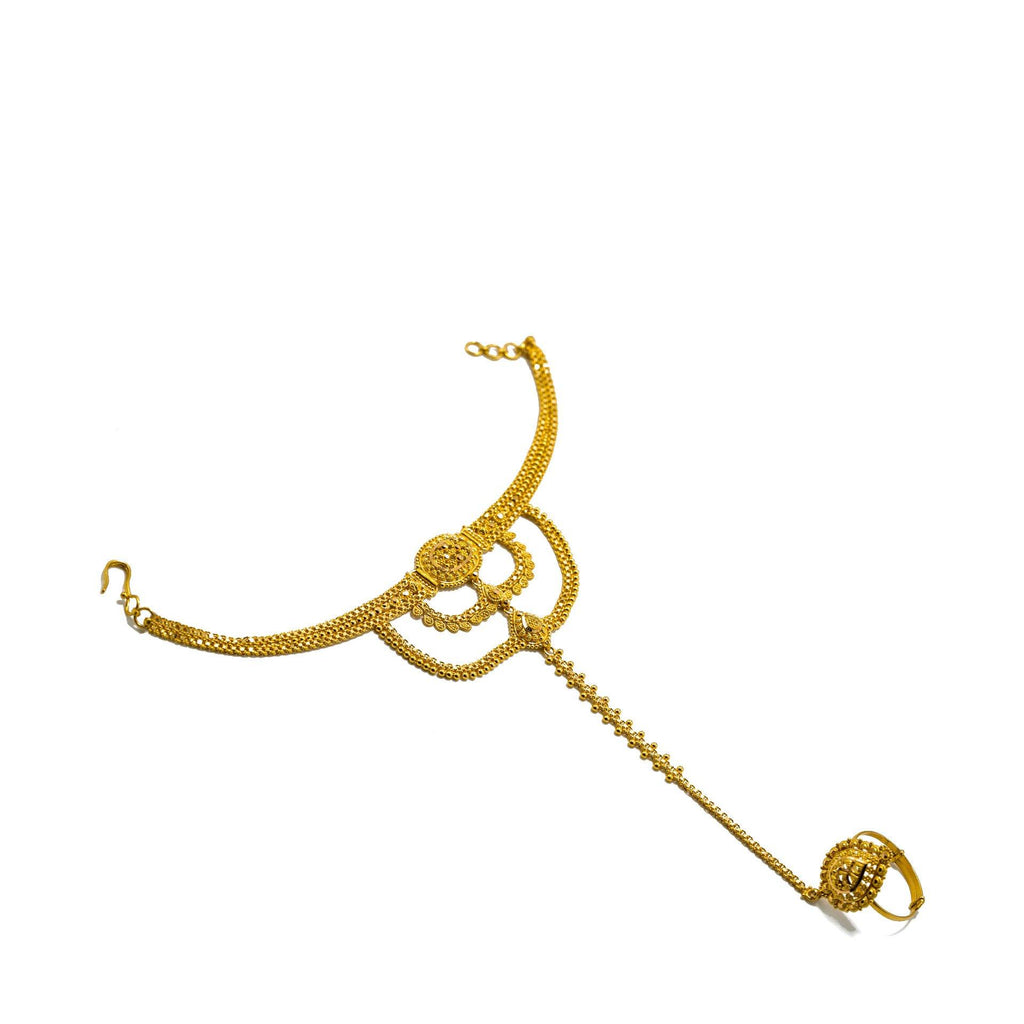 22K  Yellow Gold Panja Finger Bracelet W/ Beaded Filigree & Draped Wristband - Virani Jewelers |  22K Yellow Gold Panja Finger Bracelet W/ Beaded Filigree & Draped Wristband for women.  Ador...