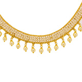 22K Yellow Gold Necklace & Drop Earrings Set W/ CZ Polki & Drop Pearls - Virani Jewelers | Dare to let your elegance radiate with this 22K yellow gold necklace & earrings set from Vira...