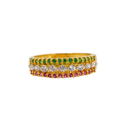 22K Yellow Gold Band Ring W/ Rubies, Emeralds & CZ Gemstones - Virani Jewelers