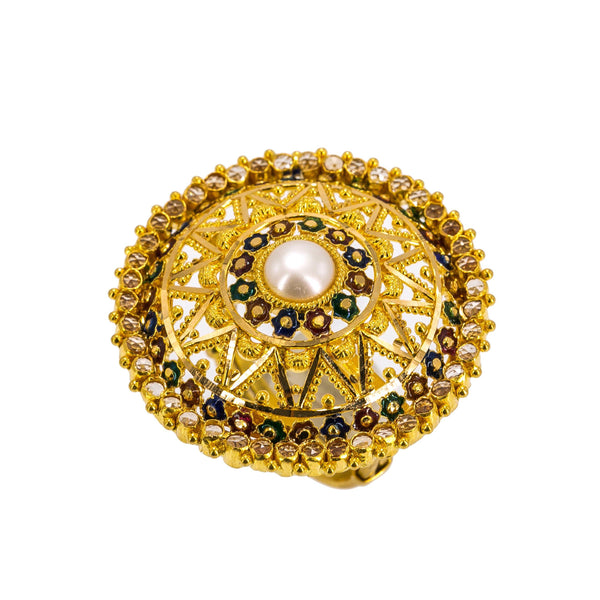 22K Yellow Gold Cocktail Ring W/ Precious Pearls & Enamel Hand Paint - Virani Jewelers | Make elegance the focal point when dressing for a special affair with this 22K yellow gold cockta...