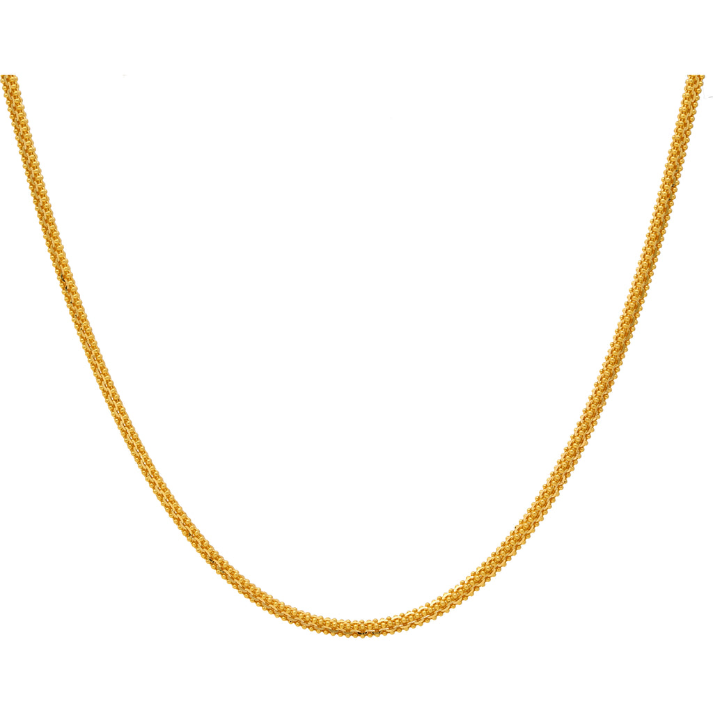 22K Yellow Gold Round 18in Chain(22.4 gm) | 
Pair this classic 22k yellow gold chain your favorite Indian gold pendant from Virani. Features•...