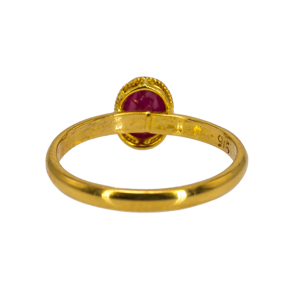 22K Yellow Gold Ruby Ring W/ Vintage Bezel Set Gemstone - Virani Jewelers | Add a vintage allure to your look with this elegant 22K yellow gold ruby ring from Virani Jeweler...