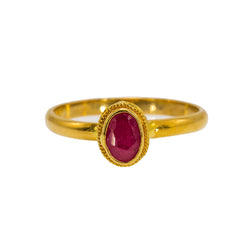 22K Yellow Gold Ruby Ring W/ Vintage Bezel Set Gemstone - Virani Jewelers