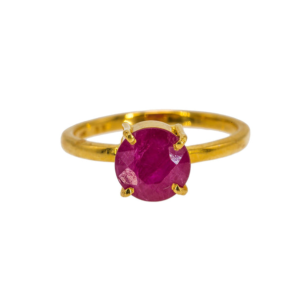 22K Yellow Gold Ruby Ring W/ Classic Prong Set - Virani Jewelers | Make a classic women with your daily look in this 22K yellow gold ruby women’s ring from Virani J...