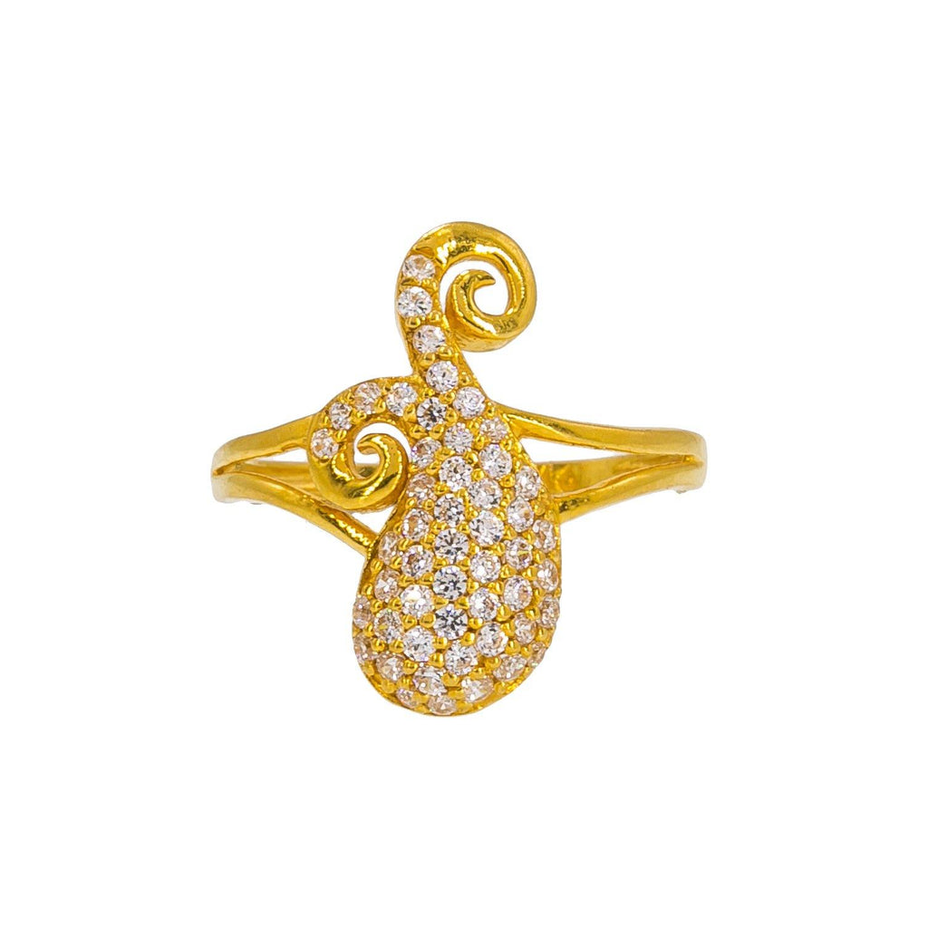22K Yellow Gold Women's CZ Ring W/ Split Mango Accent - Virani Jewelers | Add a dainty hint of gold to finish your special look with this exquisite 22K yellow gold CZ wome...