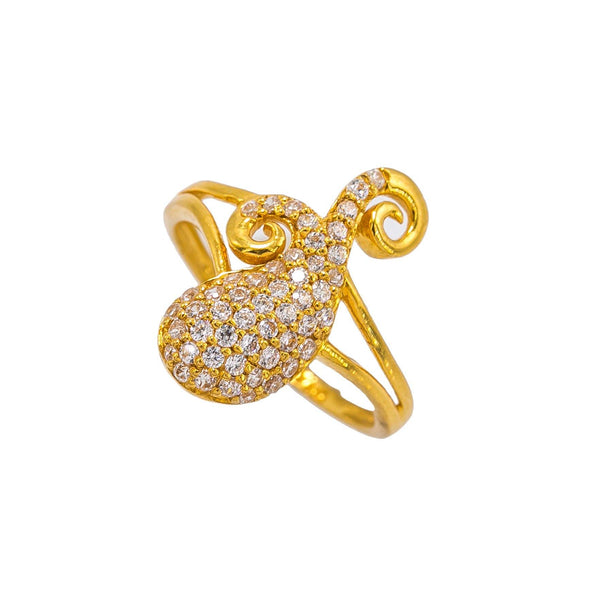 22K Yellow Gold Women's CZ Ring W/ Split Mango Accent - Virani Jewelers | Add a dainty hint of gold to finish your special look with this exquisite 22K yellow gold CZ wome...