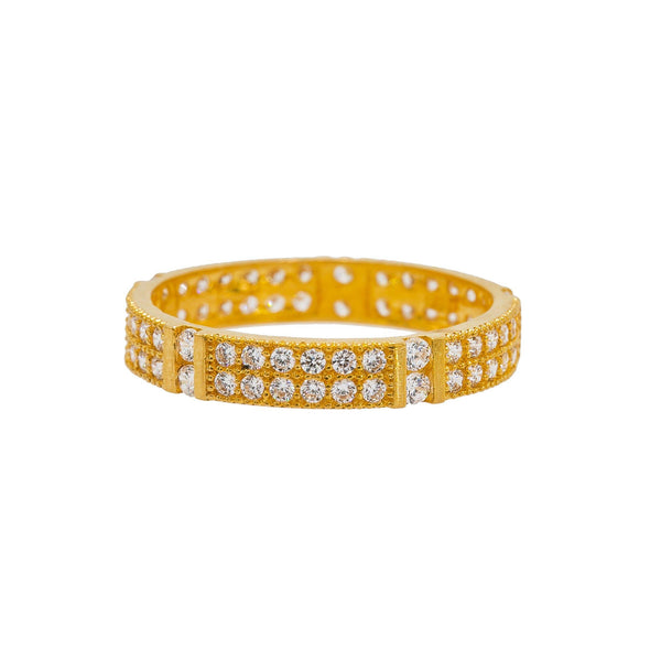 22K Yellow Gold Women's CZ Band Ring W/ Double Inlay Setting - Virani Jewelers | Add a dainty hint of gold to finish your special look with this exquisite 22K yellow gold CZ wome...
