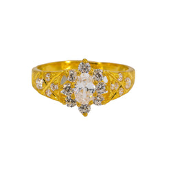 22K Yellow Gold Women's CZ Ring W/ Oval CZ Gem & Engraved Encrusted Shank - Virani Jewelers