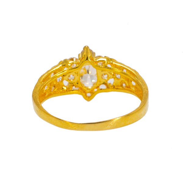22K Yellow Gold Women's CZ Ring W/ Oval CZ Gem & Engraved Encrusted Shank - Virani Jewelers | Add an essential touch of luxury to finish your special look with this exquisite 22K yellow gold ...