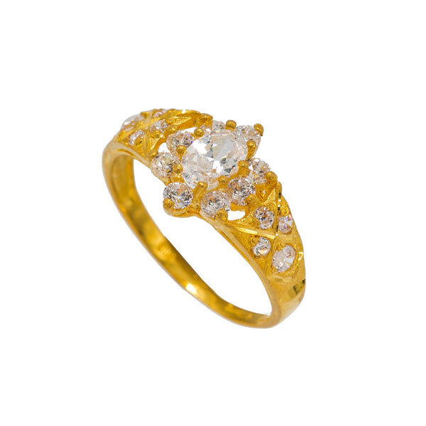 22K Yellow Gold Women's CZ Ring W/ Oval CZ Gem & Engraved Encrusted Shank - Virani Jewelers | Add an essential touch of luxury to finish your special look with this exquisite 22K yellow gold ...