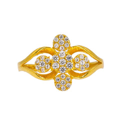 22K Yellow Gold Women's CZ Ring W/ Shared Prong Cluster Design - Virani Jewelers