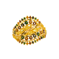 22K Yellow Gold Women's Enamel Ring W/ Side Swept Flower Accents - Virani Jewelers