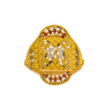 22K Yellow Gold Women's Ring W/ Beaded Filigree, Meenakari Details & Crowned Accents - Virani Jewelers | Enhance your look with the subtle colors of 22K yellow gold women’s ring from Virani Jewelers! Fe...