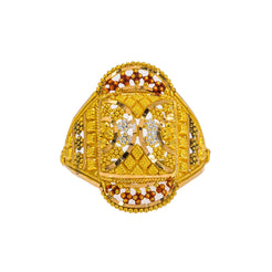 22K Yellow Gold Women's Ring W/ Beaded Filigree, Meenakari Details & Crowned Accents - Virani Jewelers