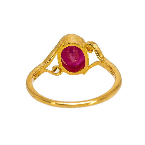 22K Yellow Gold Ruby Ring W/ Vintage Split Shank - Virani Jewelers | Dive into the deep sea of red with this elegant 22K yellow ruby gold women’s ring from Virani Jew...