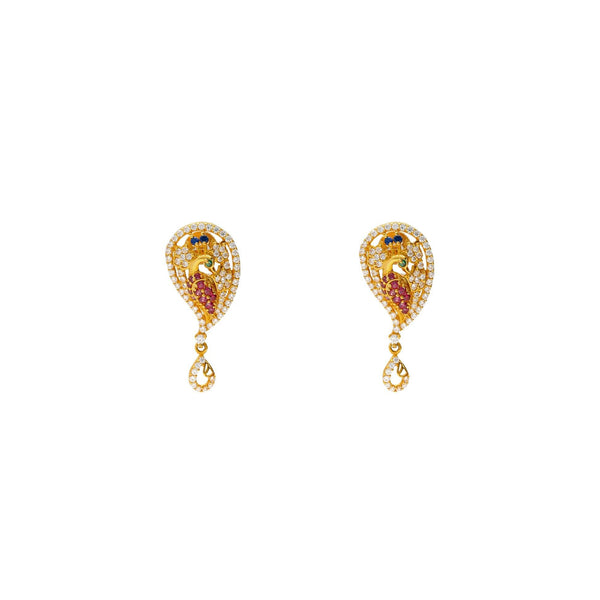 22K Yellow Gold & Gemstone Divine Peacock Set - Virani Jewelers | The 22K Yellow & Gemstone Asha Pecock Set from Virani Jewelers is perfect jewelery set for yo...