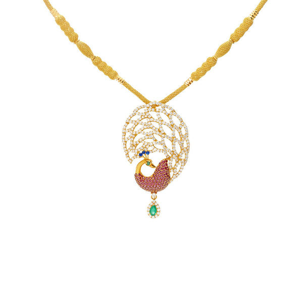 22K Yellow Gold & Gemstone Divine Peacock Set - Virani Jewelers | The 22K Yellow & Gemstone Asha Pecock Set from Virani Jewelers is perfect jewelery set for yo...