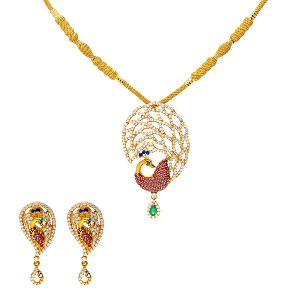 22K Yellow Gold & Gemstone Divine Peacock Set - Virani Jewelers | The 22K Yellow & Gemstone Asha Pecock Set from Virani Jewelers is perfect jewelery set for yo...