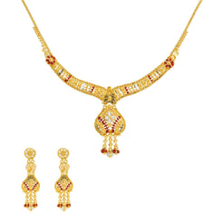 22K Yellow Gold Meenakari Necklace & Earring Set - Virani Jewelers