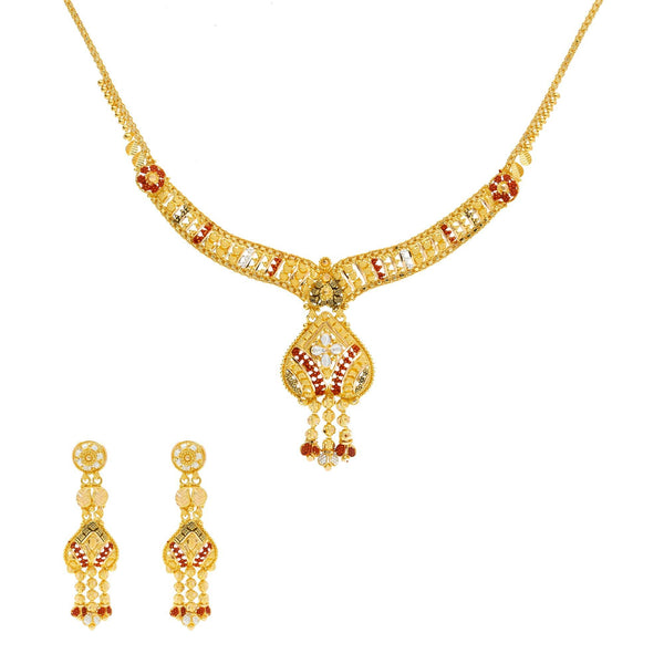 22K Yellow Gold Meenakari Necklace & Earring Set - Virani Jewelers | Discover this beautiful and versatile necklace when you shop at Virani Jewelers!

Features beauti...