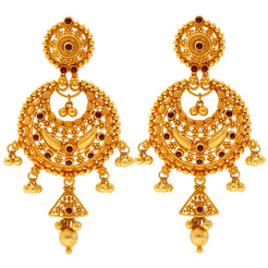 22K Yellow Gold Chandbali Earrings w/ Gehru Finish
