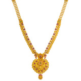 22K Yellow Gold Ishita Necklace w/ Gehru Finish (83 grams) | 
This dazzling 22k yellow gold necklace for women has a rich cultural design and a vibrant displa...