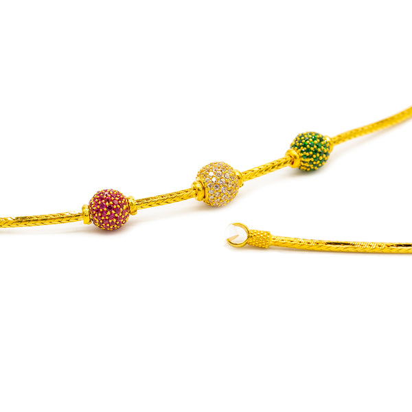 22K Yellow Gold Three Bead Mugappu Chain | 
This simple 22k gold Mugappu chain for women has a minimal look and feel. The emerald, ruby, and...