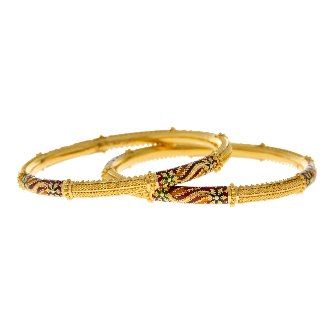 22K Yellow Gold Meenakari Pipe Bangle 85 grams