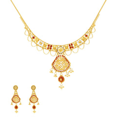 22K Yellow Gold Meenakari Necklace and Earrings Set - Virani Jewelers