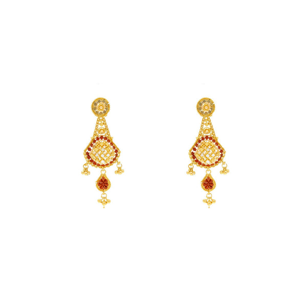 22K Yellow Gold Meenakari Necklace and Earrings Set - Virani Jewelers | Feel gorgeous and glamorous with this 22K gold necklace set from Virani Jewelers!

Features intri...