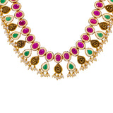 22K Yellow Gold, Gemstone, and Pearl Necklace (108.7gm) | 
Pair this 22k yellow gold, gemstone, and pearl necklace with your bridal or traditional gowns fo...