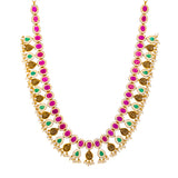 22K Yellow Gold, Gemstone, and Pearl Necklace (108.7gm) | 
Pair this 22k yellow gold, gemstone, and pearl necklace with your bridal or traditional gowns fo...