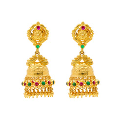 22k Yellow Gold Jhumka Earrings w/ Gems (15.6 grams)