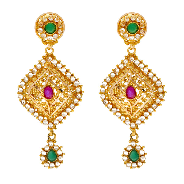 22K Yellow Gold, Emerald, & Ruby Jewelry Set (55.7gm) | 
This enchanting 22k yellow gold jewelry set has a radiant display of emeralds and rubies adornin...