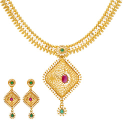 22K Yellow Gold, Emerald, & Ruby Jewelry Set (55.7gm)