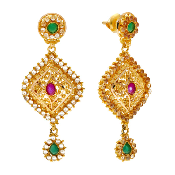 22K Yellow Gold, Emerald, & Ruby Jewelry Set (55.7gm) | 
This enchanting 22k yellow gold jewelry set has a radiant display of emeralds and rubies adornin...
