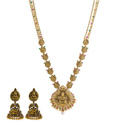 22K Yellow Gold Antique Temple Set w/ Gems & Pearls (83 grams)