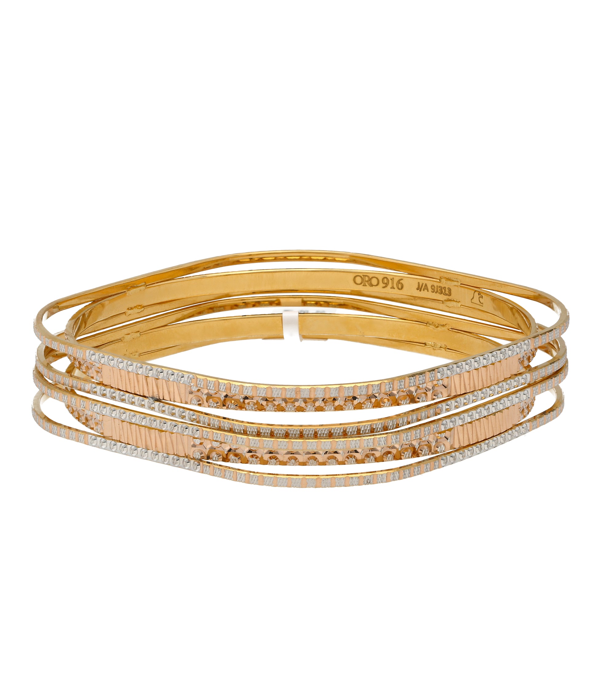 22K Multi Tone Gold Bangle w/ Overlay White Gold Circle Details