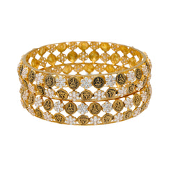 22K Yellow Gold & CZ Temple Bangle Set (50.4gm)