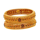 22K Yellow Gold, Emerald & Ruby Bangle Set (65gm) | 


This set of 22k Indian gold bangles have a beautiful assortment of colorful gemstones that cre...